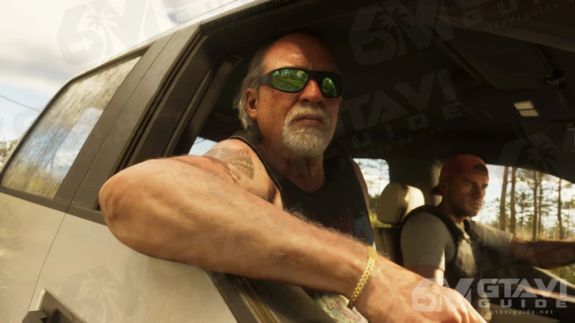 Brian leaning out through a vehicle window.